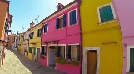 Burano colorful pastel buildings in Venice, Venezia, Italy