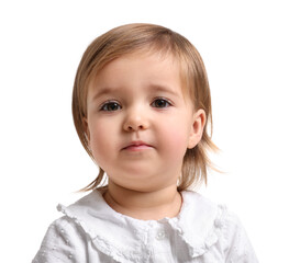 Cute little baby girl on white background