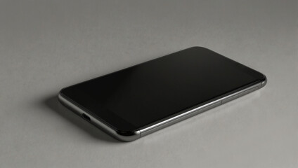 Black smartphone on a gray background. Close-up. 3d rendering. Created using generative AI tools
