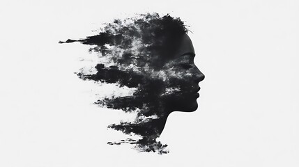 Abstract Head Silhouette Dark Monochrome Art Print Digital Painting of a Person Surrealist Portrait