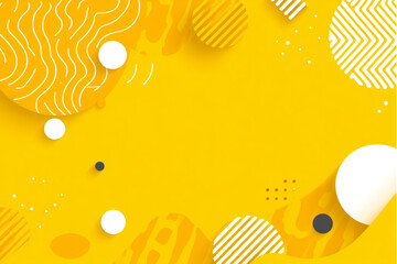 Abstract yellow background with circles, lines, and geometric shapes in a modern design style
