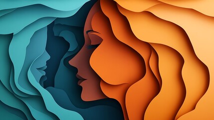 Layered Papercut Portraits Abstract Art Design