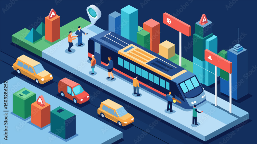 Poster a 3d model of a citys public transportation system with realtime updates of delays and disruptions a