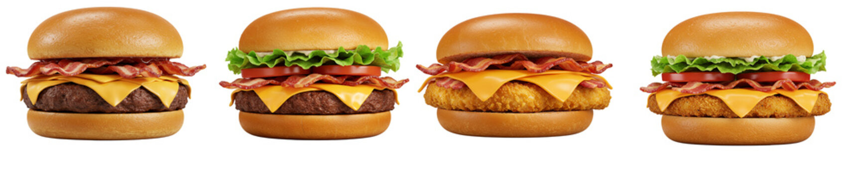 hamburger, bacon and breaded chicken sandwiches, xbacon xchicken, xhamburger, transparent background    .png