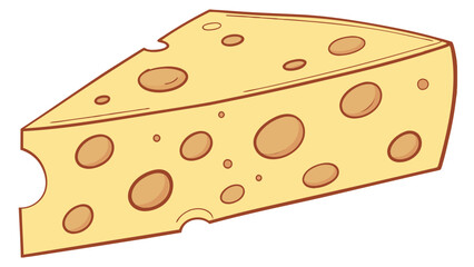 Cartoon depiction of a wedge of swiss with prominent holes and a yellow color palette on white background
