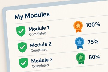 E-Learning Module Completion Progress with Achievements Display
