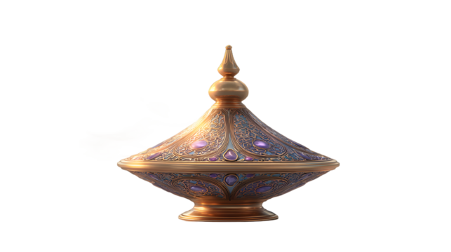 Ornate Golden and Blue Decorative Container Luxury JewelEncrusted Vessel