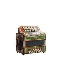 Nostalgic green accordion an emblem of folk music and lively celebrations on transparent background