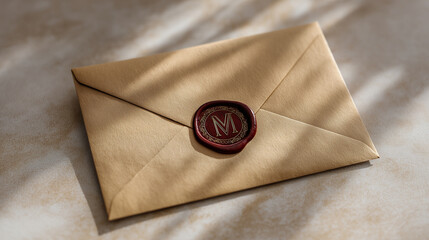 Vintage Kraft Paper Envelope Mockup with Wax Seal and Foil Accent