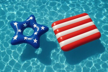 Patriotic Pool Floaties in Clear Blue Water
