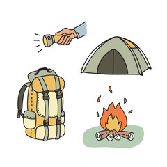 Flat style travel accessories set, suitable for outdoor recreation and tourism theme