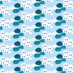 Playful Weather Pattern with Happy Clouds and Stormy Showers