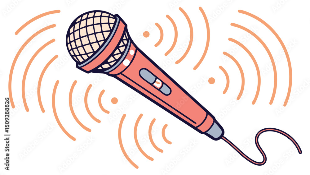 Poster a pink microphone with sound waves emanating from it, ready for a performance or recording session