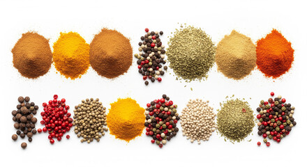 Fototapeta premium Spices and herbs isolated on white background. Food and cuisine ingredients. Created using generative AI tools