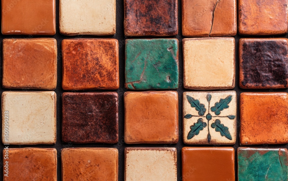 Aufkleber unique colorful tiles displaying intricate patterns and textures in warm tones
