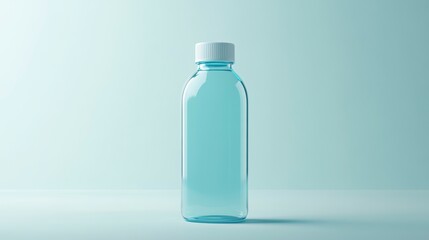 Naklejka premium Clear plastic bottle with white cap on light blue background.