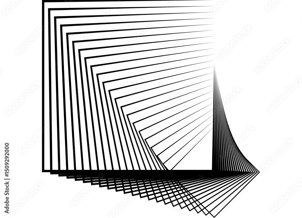 Leinwandbilder vector dynamic pattern of flowing shapes. abstract square design element of thin black lines on whit