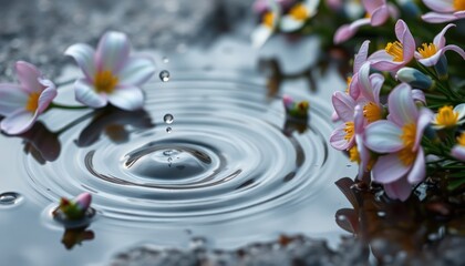 Delicate blossoms embrace the serenity of water ripples, nature's reflection