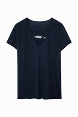 T-shirt noir vue de face sur fond blanc