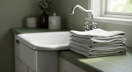 Inviting serenity in the bathroom with soft folded towels and vintage elements