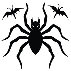 Creepy silhouette illustration featuring a spider and two bats for halloween decorations