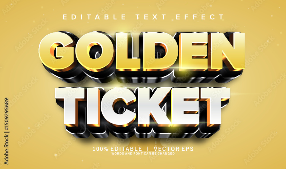 Poster golden ticket 3d vector text effect with modern style design