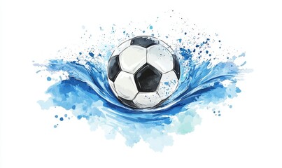 Fototapeta premium The thrill of water sports and summer fun is reflected in a soccer ball splashing in the ocean