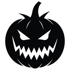 Spooky black silhouette of a carved jack o lantern pumpkin with evil expression