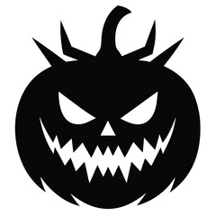 Spooky black silhouette of a carved pumpkin with a frightening grin for halloween