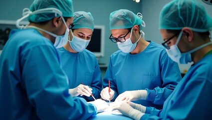 Dedicated surgical team performing a critical operation in a sterile environment