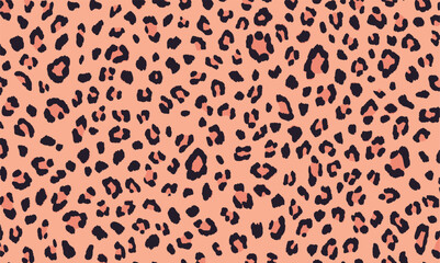 Simple pastel leopard skin seamless pattern. Cheetah skin flat style background in retro boho colors. Pastel peach tutu color leopard print background. Cute and fun kids safari design. © Bediha Duru Öksüz