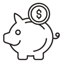 Money saving outline icon on white background