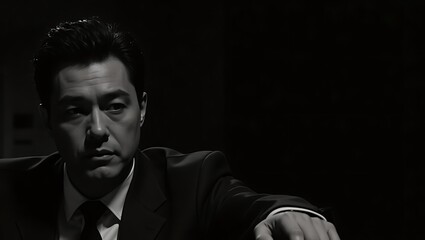 Monochromatic portrait of a sophisticated businessman in a dark setting