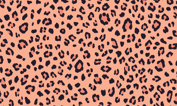 Simple pastel leopard skin seamless pattern. Cheetah skin flat style background in retro boho colors. Pastel peach tutu color leopard print background. Cute and fun kids safari design.
