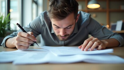 Focused Professional Engaged in Document Review and Contract Signing