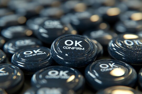 Multiple "OK Confirm" Buttons in Close-Up, Representing Agreement or Confirmation