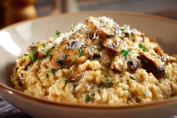 Pilzrisotto cremig Risotto mit Champignons Parmesan Risotto italienisch Risotto Rezept vegetarisch Reisgericht aromatisch Herbstgericht Comfort Food Gourmet Essen Abendessen Pilzgericht Delikatessen