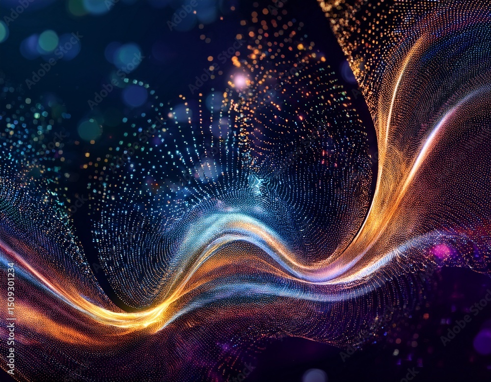 Poster colorful abstract background with swirling patterns and sparkling particles at night