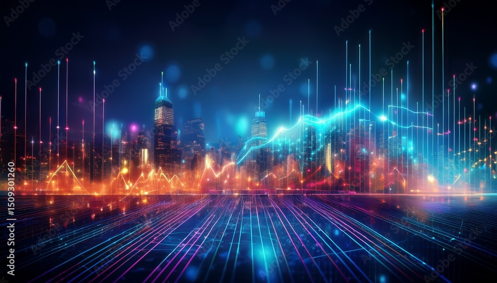 Poster abstract background chart stock market blur city with glowing lines connection ai generative
