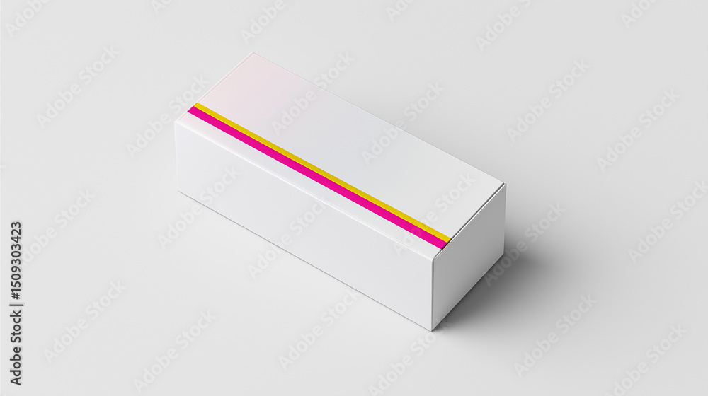 Aufkleber minimal white rectangular box with a magenta and yellow stripe design on a clean light background.