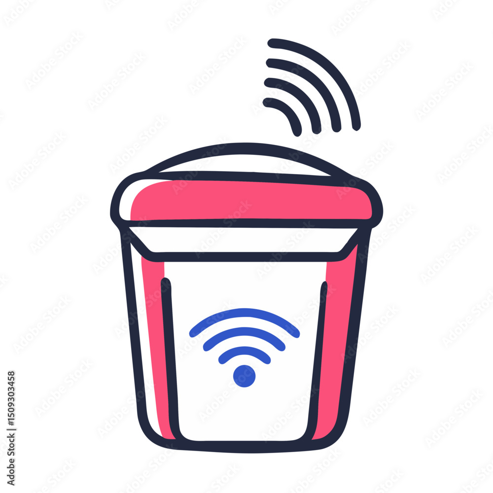 Poster smart trash bin with wireless sensor technology. smart bin design features a modern pink color and c