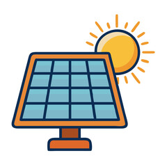 Solar panel energy system illustration.  Clean solar panel technology generating power from sun.  Eco-friendly solar panel design for renewable energy websites and publications.