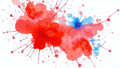 Abstract Watercolor Splash with Crimson and Azure Hue on White Canvas