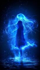 Bioluminescent jellyfish gracefully drifting through the depths of the dark ocean waters