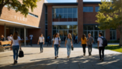 Blurred background of students walking to school. Created using generative AI tools