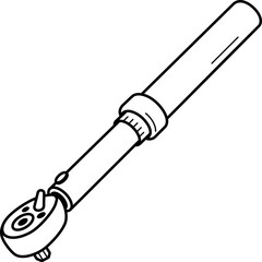 Professional automotive torque wrench with precision measurement device for accurate bolt tightening. Essential calibrated tool for engine assembly, brakes and precision work. Vector outline icon.