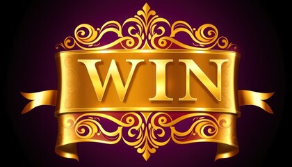 Elegant golden win banner with decorative swirls on a rich background