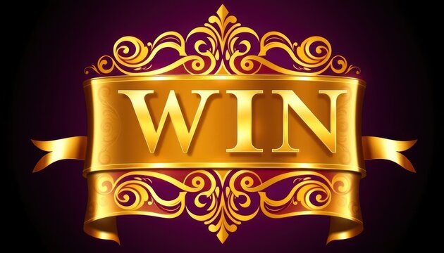 Elegant golden win banner with decorative swirls on a rich background