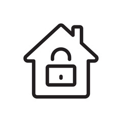 Secure home, lock building flat outline icon vector illustration. Isolated on white background. Editable stroke, pixel perfect 48x48