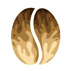 Coffee bean icon in abstract layered brown tones with smooth paper cut style on white background, minimal vector design with warm energy